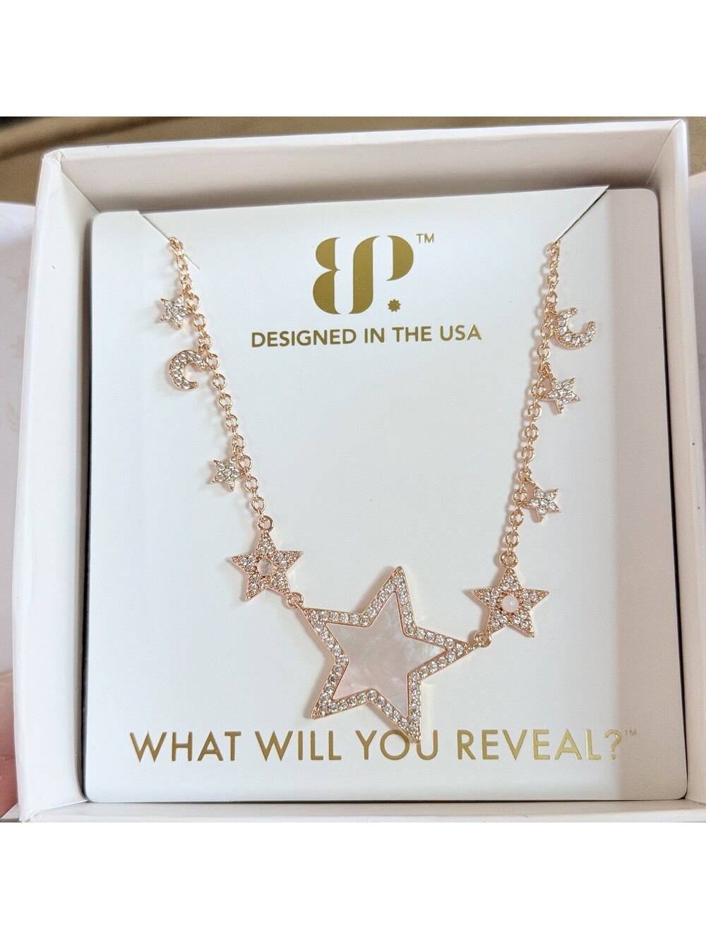 Bomb Party Halo Necklace "Tender Reunion" Star Gen. Moonstone & MOP Rose Gold